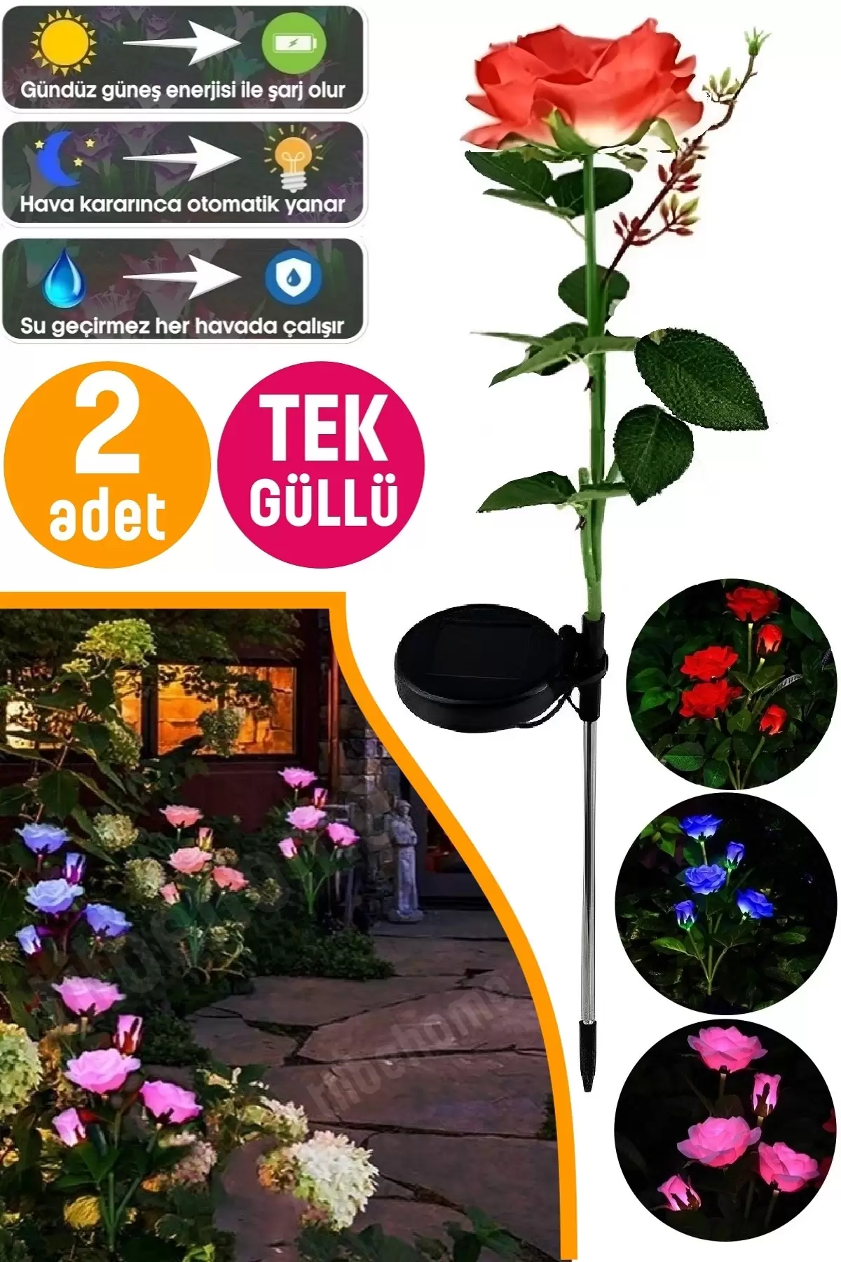 Tekli Gül Çiçeği Solar Güneş Enerjili Bahçe Aydınlatma Avlu Bahçe Yolu Dış Mekan Süs Lambası