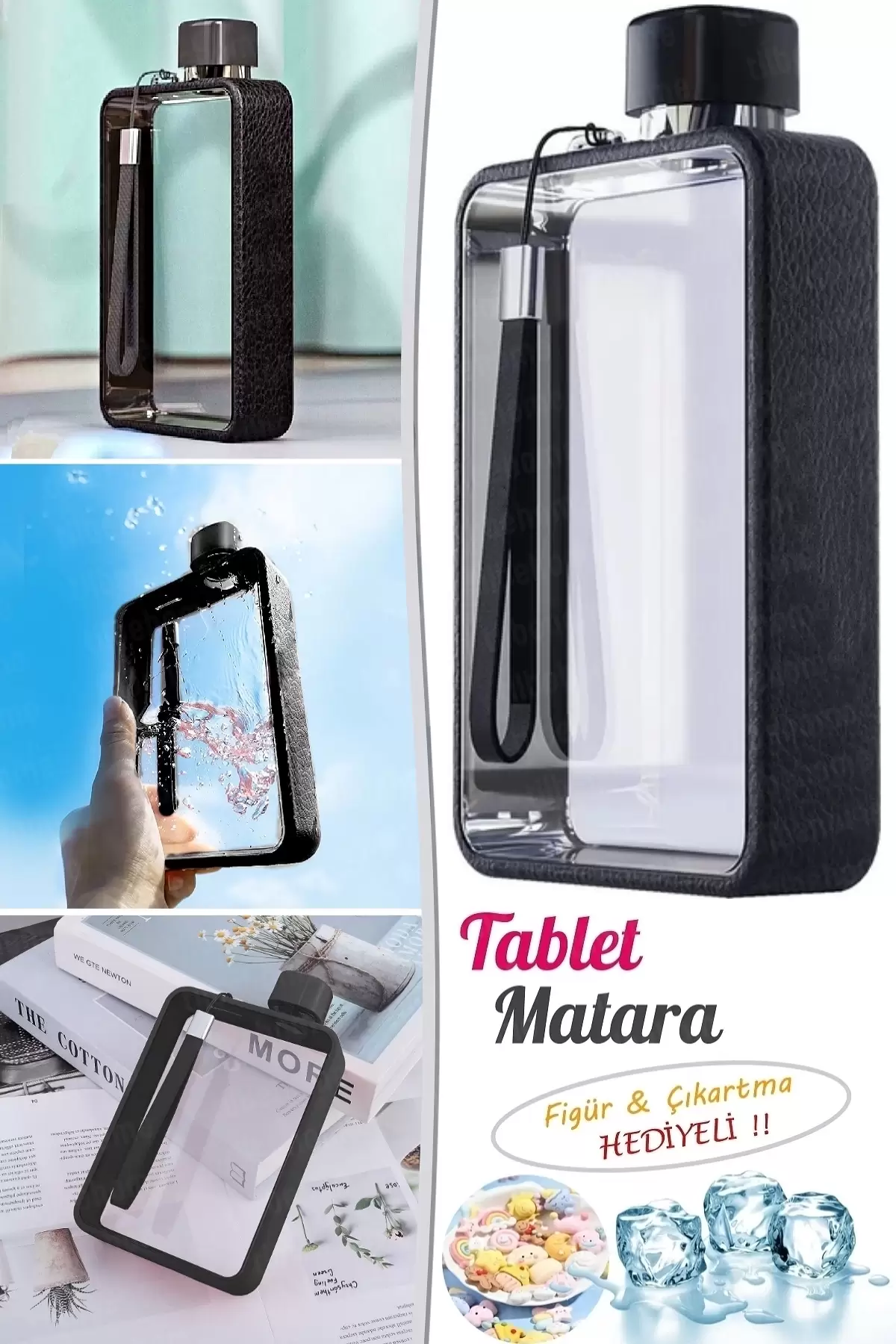 Düz Tablet Su Şişesi Figürlü Matara Sticker A5 Fitness Su Şişesi Taşınabilir Askı Meşrubat Kutusu