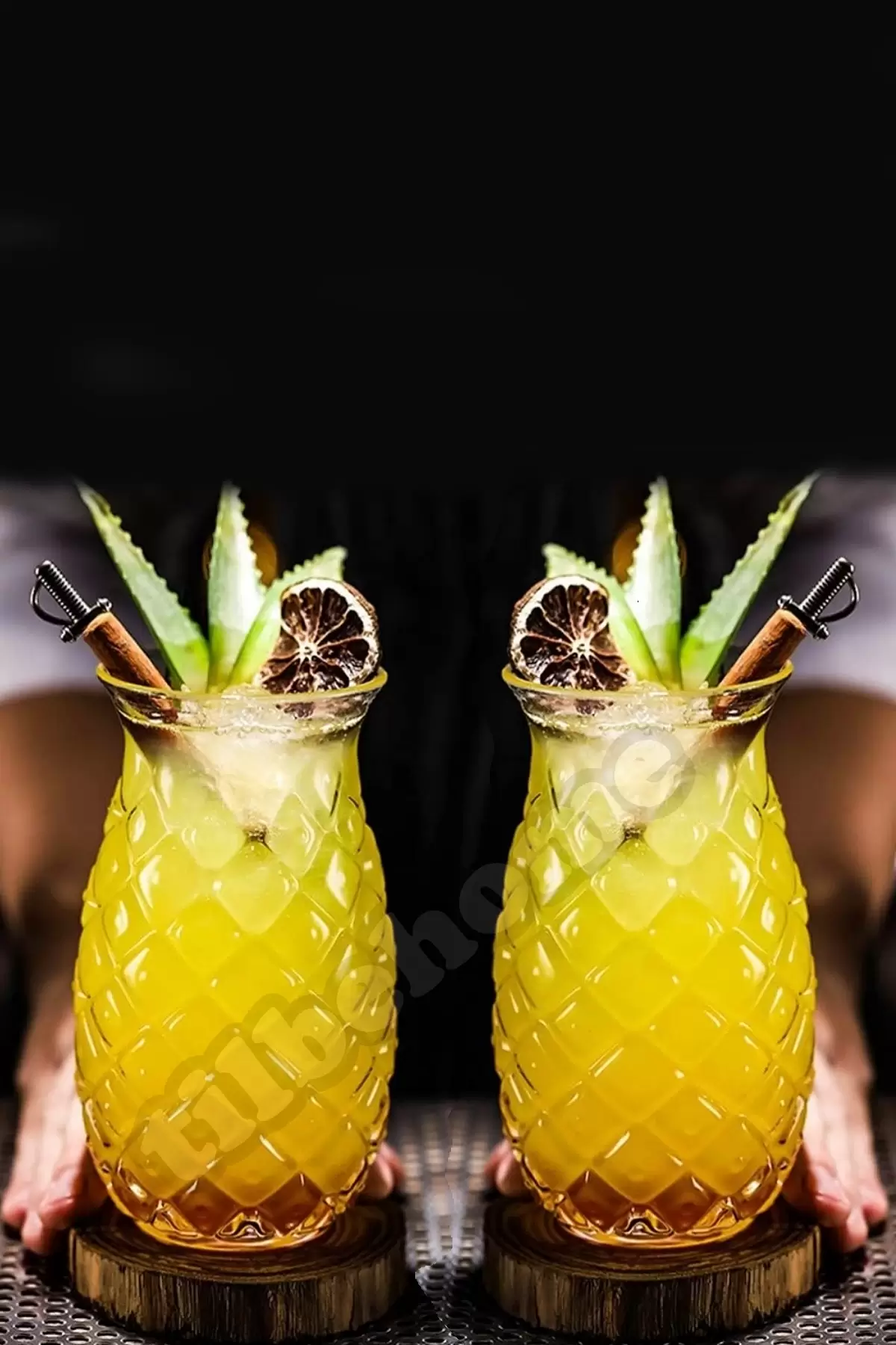 Ananas Retro Kabartma Cam Bardak Isıya Dayanıklı Borosilikat Kahve Sunum Kokteyl Meşrubat Bardağı