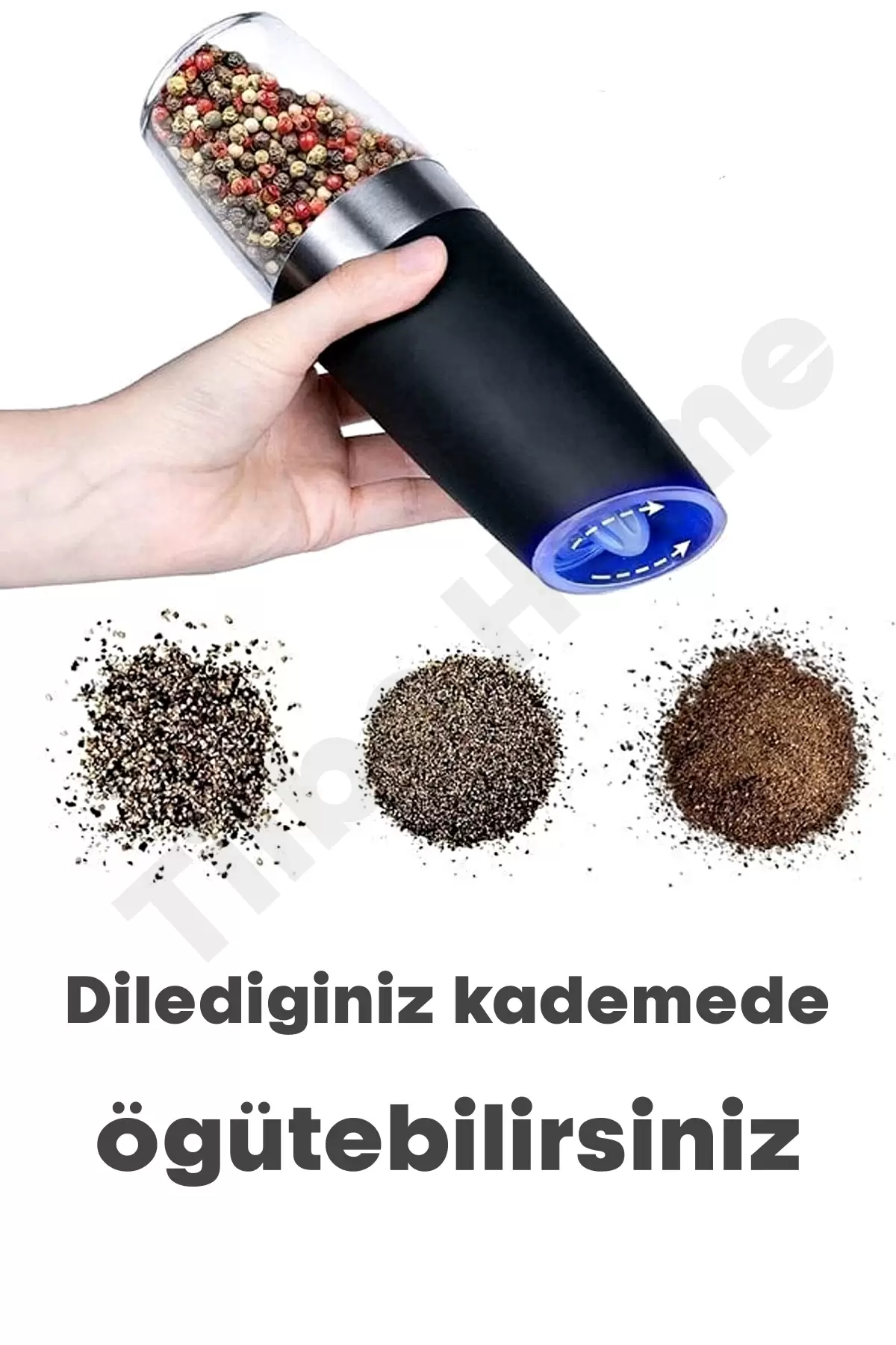 Otomatik Karabiber Tuz Değirmeni Seramik Bıçaklı Baharat Öğütücü LED Işık İndüksiyon Tuzluk Seti