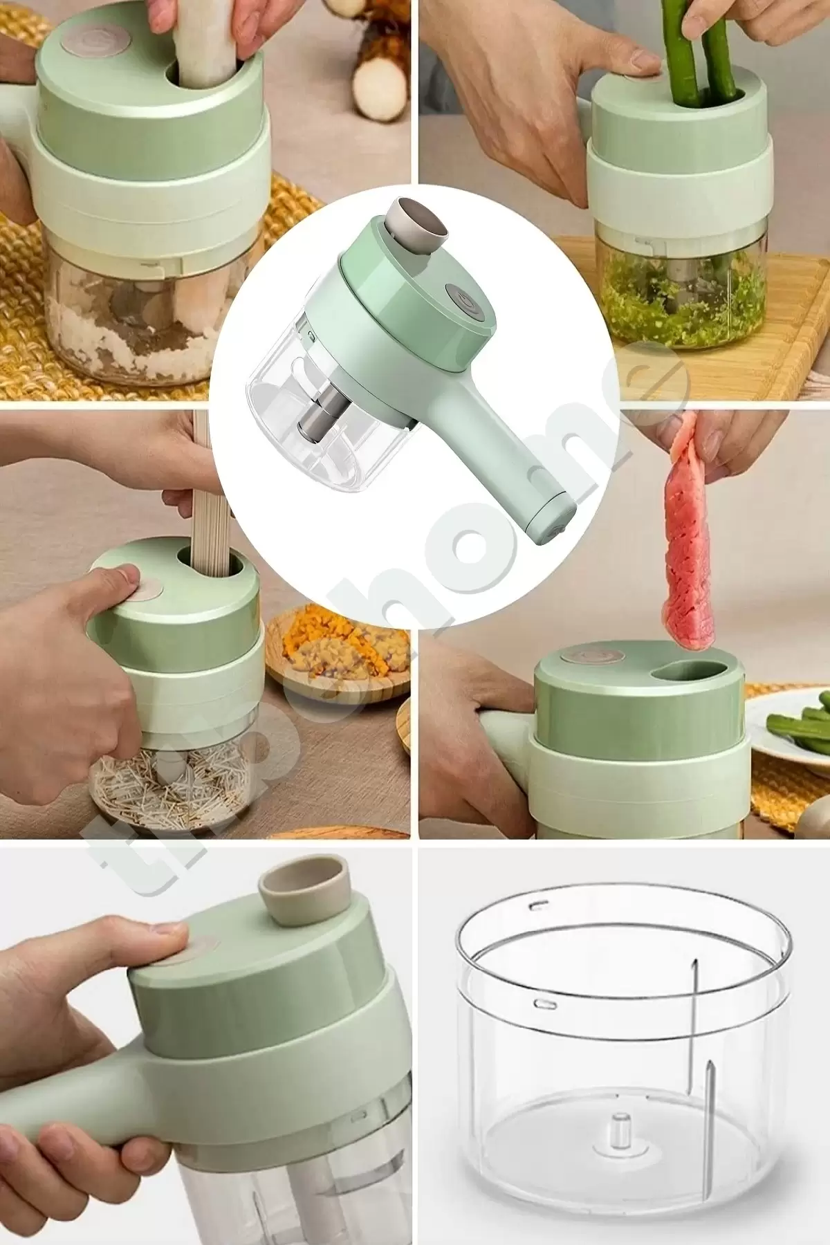 Sebze Kesici Rondo Kablosuz Şarjlı Mutfak Robotu Hazneli Rondo Dilimleyici Et Doğrayıcı Rende