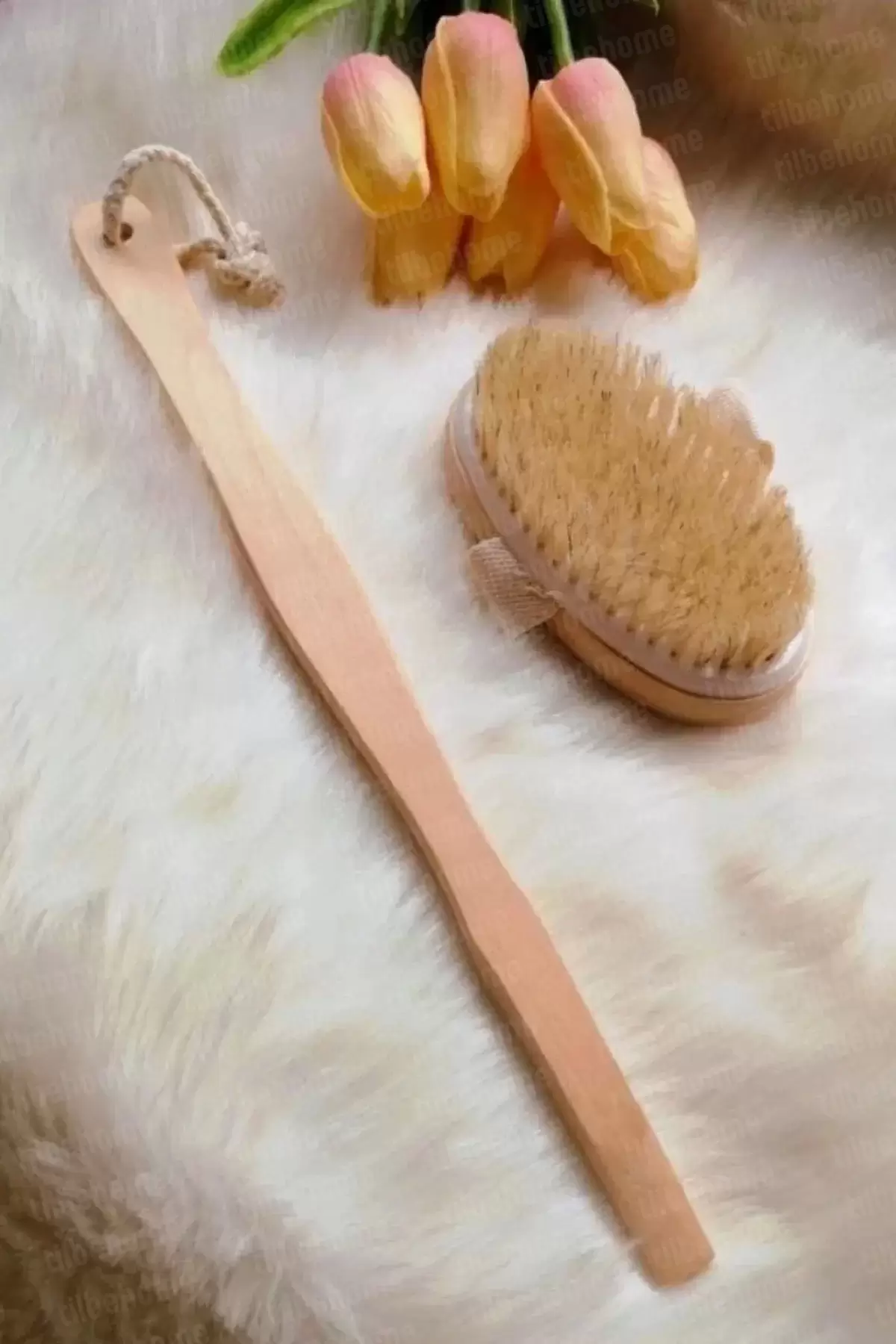 Doğal Ahşap Saplı Selülit Fırçası At Kıllı Vücut Masaj Fırçası Banyo Varis Karşıtı Duş Sırt Kesesi