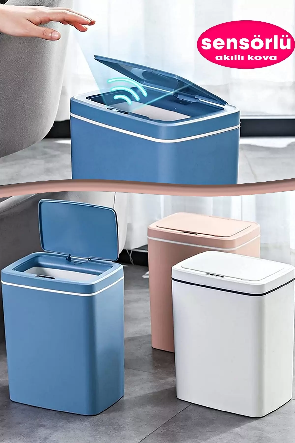 Akıllı Teknolojik Çöp Kutusu Otomatik Aç Kapat Sensörlü Mutfak Banyo Ev Ofis İndüksiyon Çöp Kovası