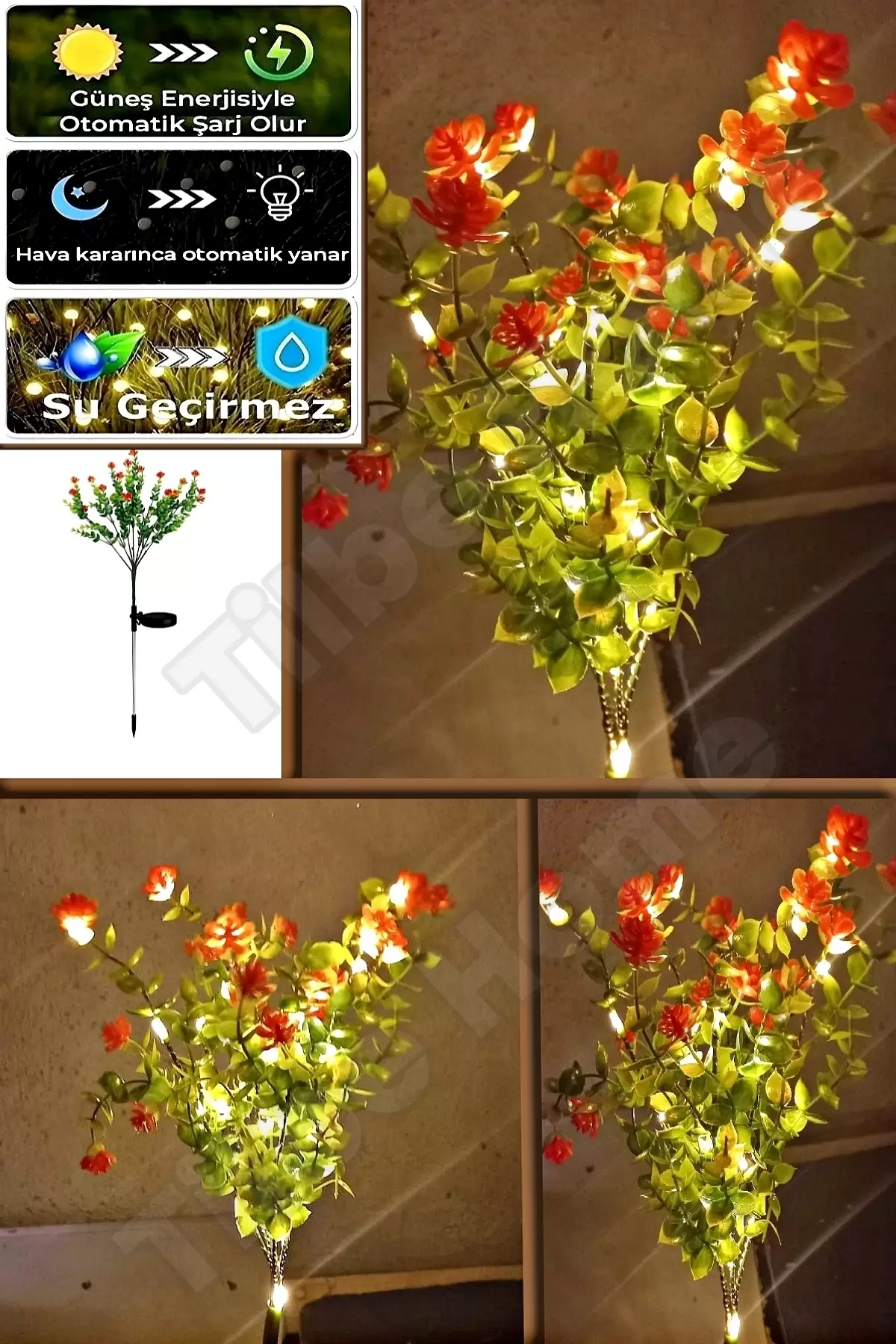 2li Kasımpatı Çiçeği Güneş Enerjili Bahçe Aydınlatma Solar Led Avlu Bahçe Dış Mekan Süs Lambası