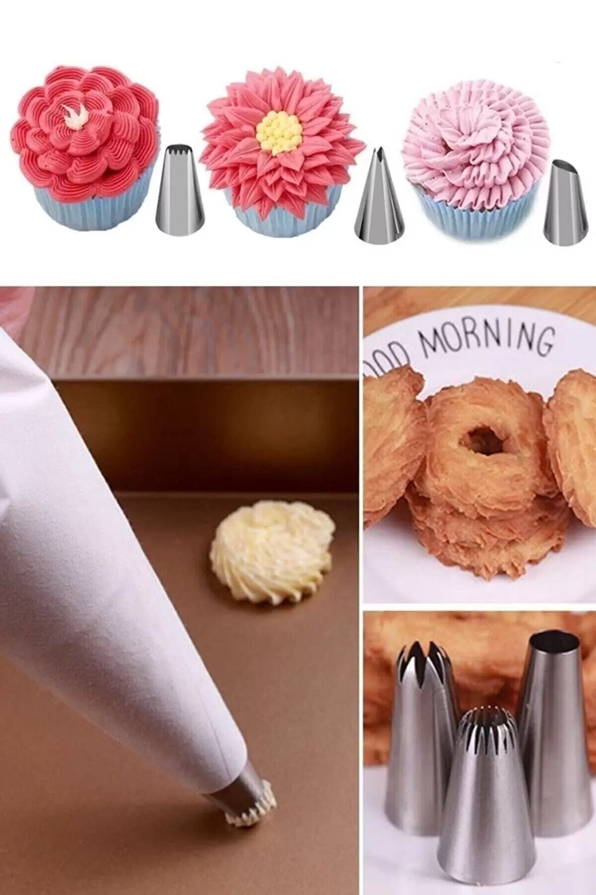 20 Parça Krema Sıkma Torbası Çelik Dekor Duy Uçlu Şekilli Başlıklar Mutfak Pasta Kek Süsleme Aleti