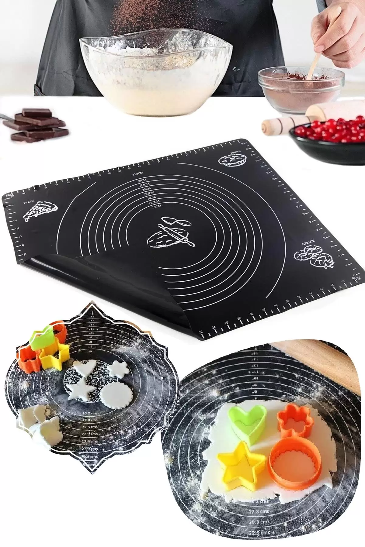 Silikon Hamur Açma Matı Ölçülü Isıya Dayanır Hamur Yoğurma Matı Büyük Boy Mutfak Pasta Fırın Altlık