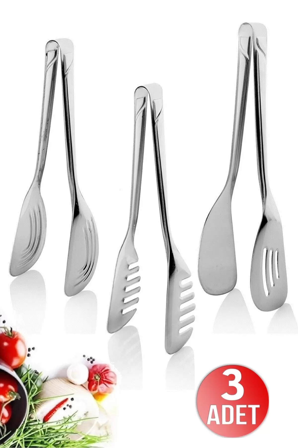 Lüx Maşa Seti Çelik Mutfak Servis Sunum Salata Makarna Maşa Paslanmaz Metal Kek Börek Pasta Maşası