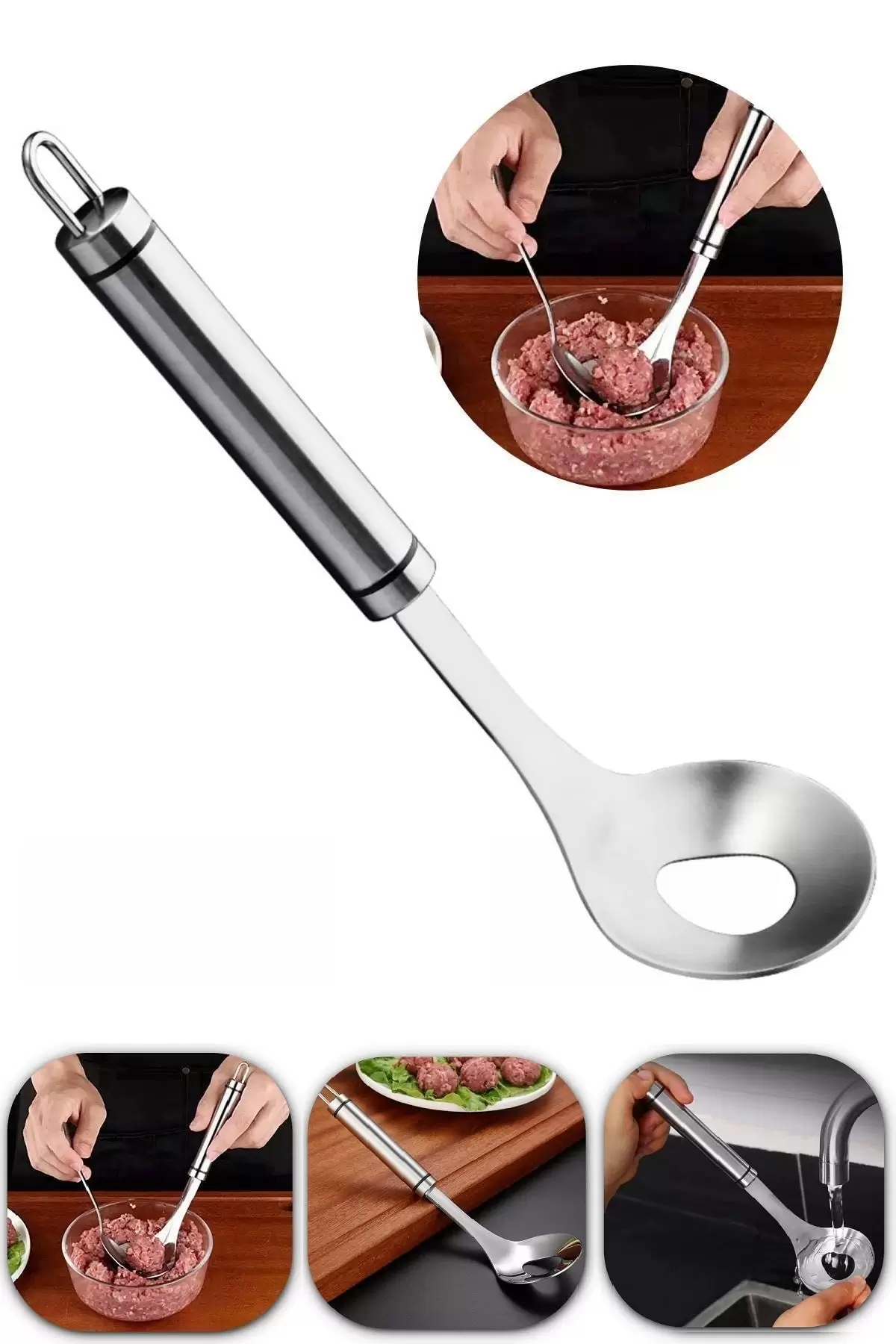 Top Köfte Yapma Kaşığı Sulu Köfte Kıyma Et Sebze Pirinç Lokma Topu Ev Mutfak Delikli Dökme Kaşığı