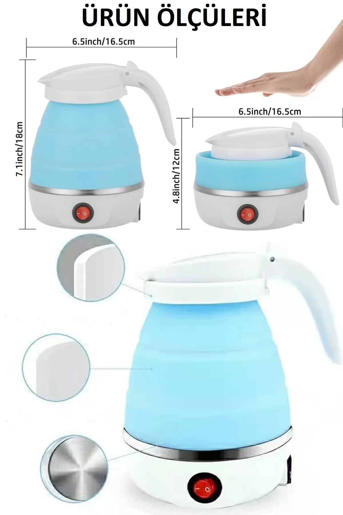 Katlanabilir Silikonlu Elektrikli Su Isıtıcısı Kamp Piknik Su Isıtıcı Taşınabilir Mini Kettle