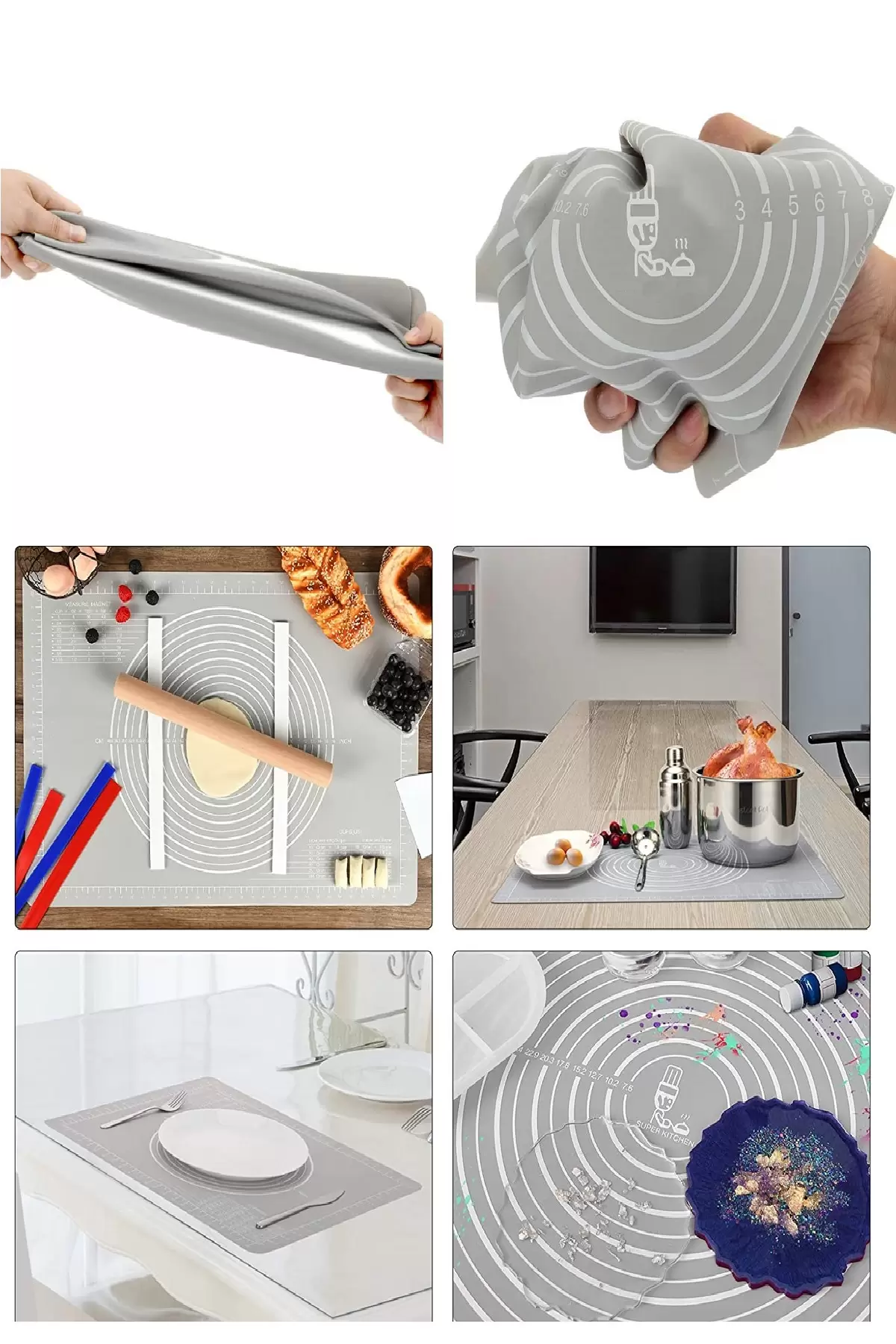 Silikon Hamur Matı Ölçülü Isıya Dayanıklı Hamur Yoğurma Açma Matı Renkli Mutfak Pasta Fırın Altlığı