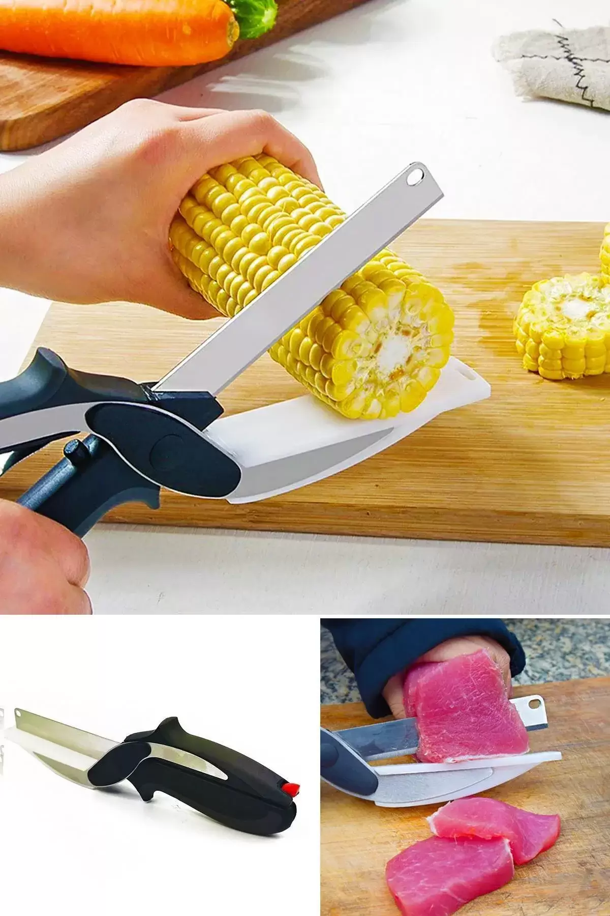 Pratik Düz Kesim Panolu Mutfak Makası Salata Sebze Et Kesme Tahtalı Makaslı Bıçak Clever Cutter
