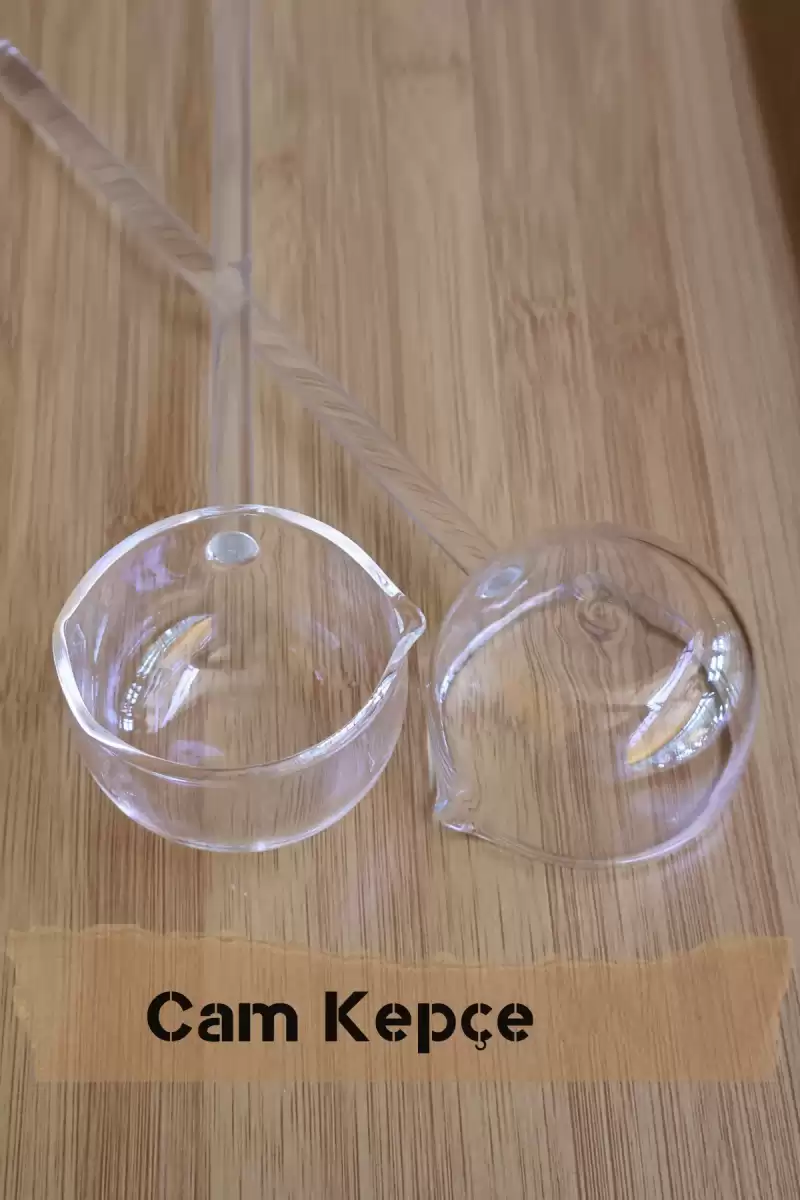 2li Borosilikat Cam Kepçe 25 Cm Lüks Isıya Dayanıklı Servis Sunum Kaşığı Cam Sos ve Çorba Kepçesi