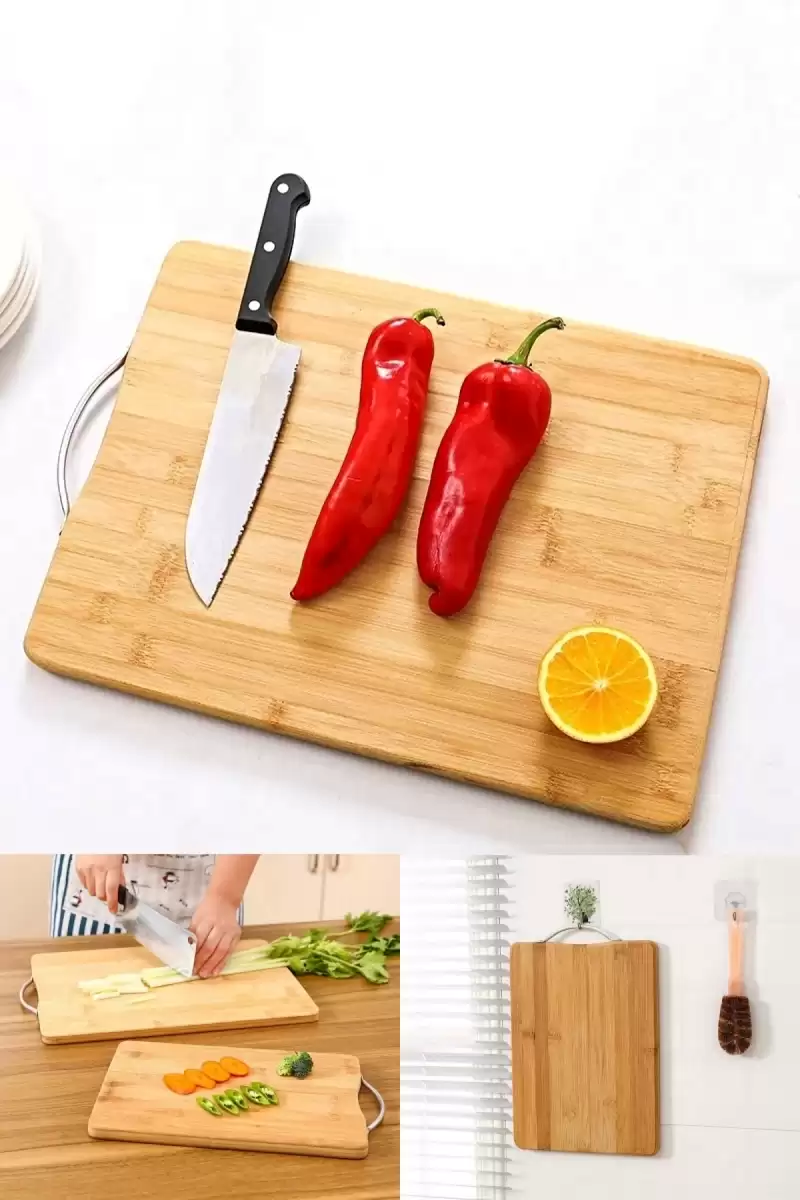 2li Bambu Kesim Tahtası Büyük + Orta Boy Çelik Saplı Peynir Sunum Tepsi Sebze Doğrama Panosu Seti