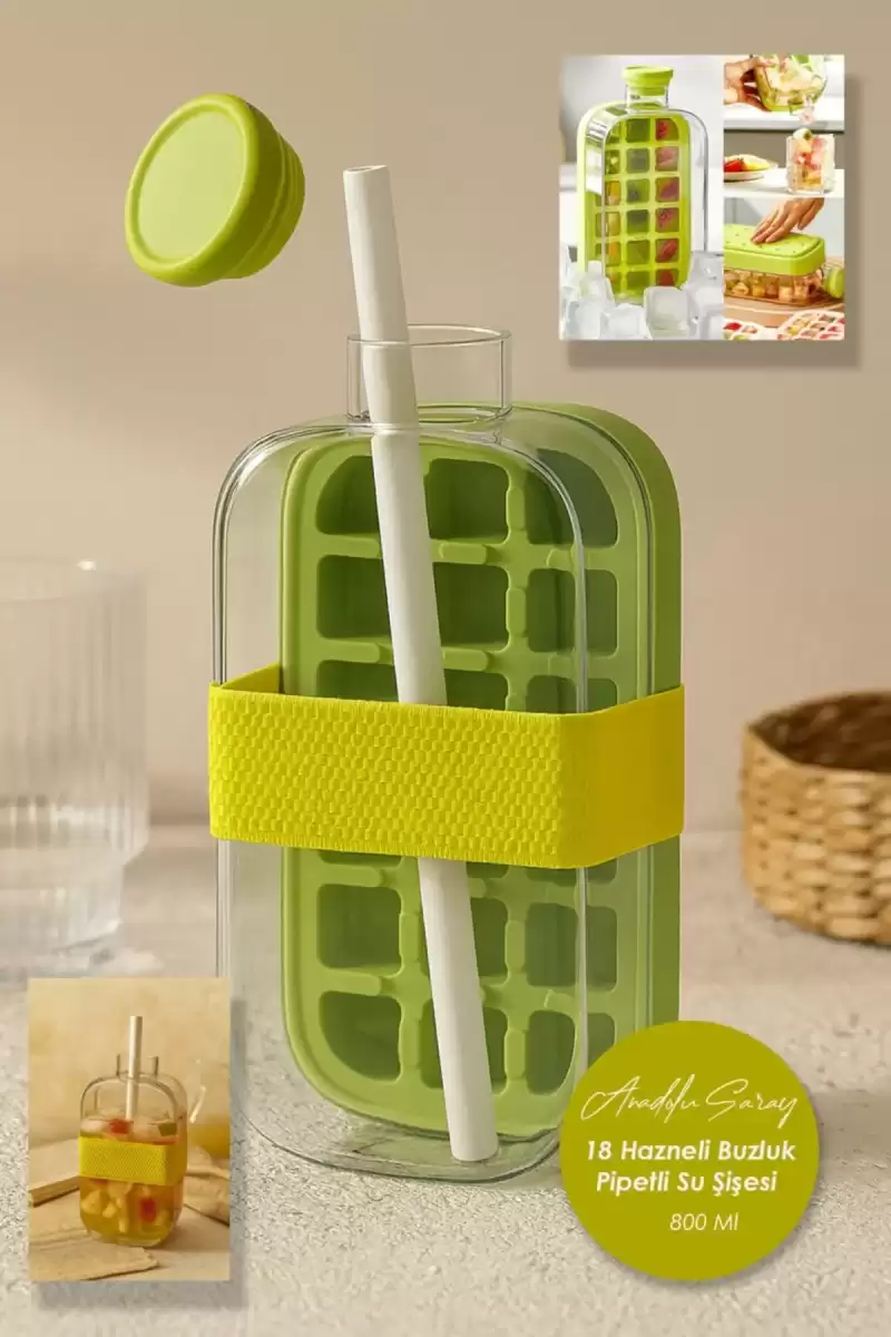 2li Yeni Nesil Pipetli Buz Kalıbı Matara Kemerli Buz Kalıbı Su Şişesi Kapaklı Buz Küpü 800ml+500ml