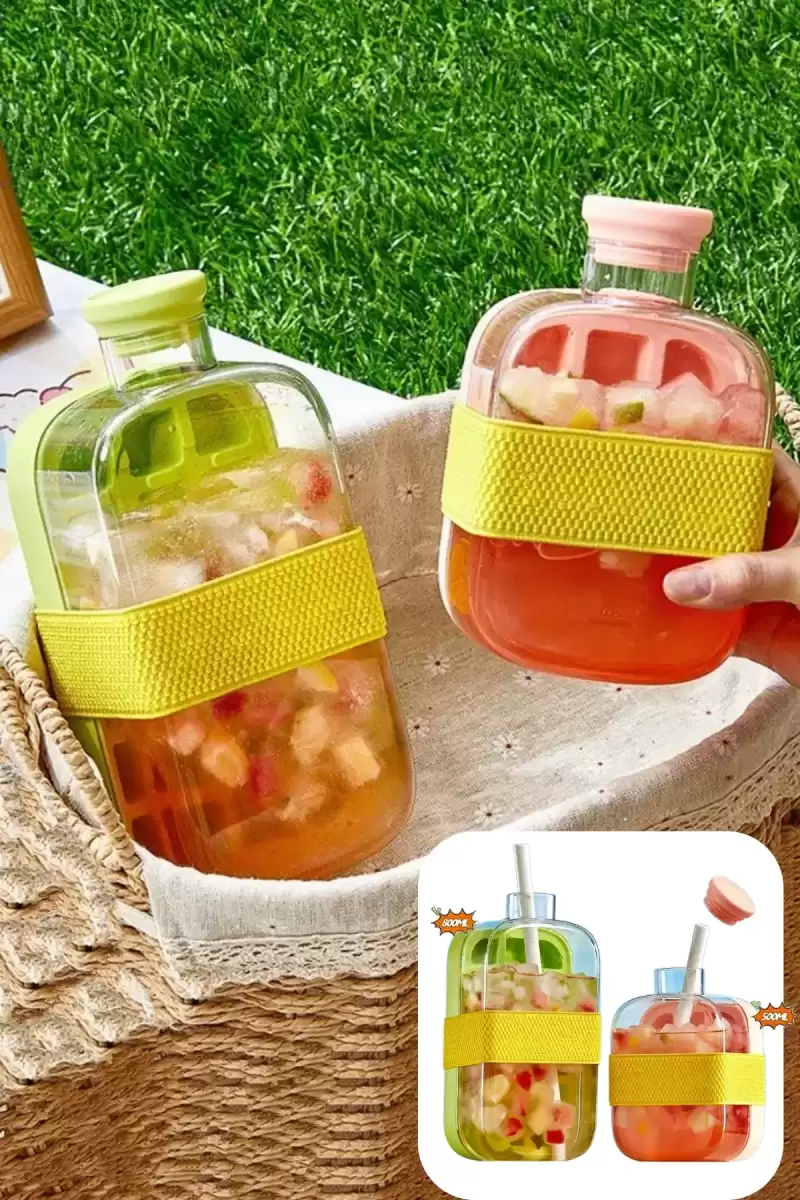 2li Yeni Nesil Pipetli Buz Kalıbı Matara Kemerli Buz Kalıbı Su Şişesi Kapaklı Buz Küpü 800ml+500ml