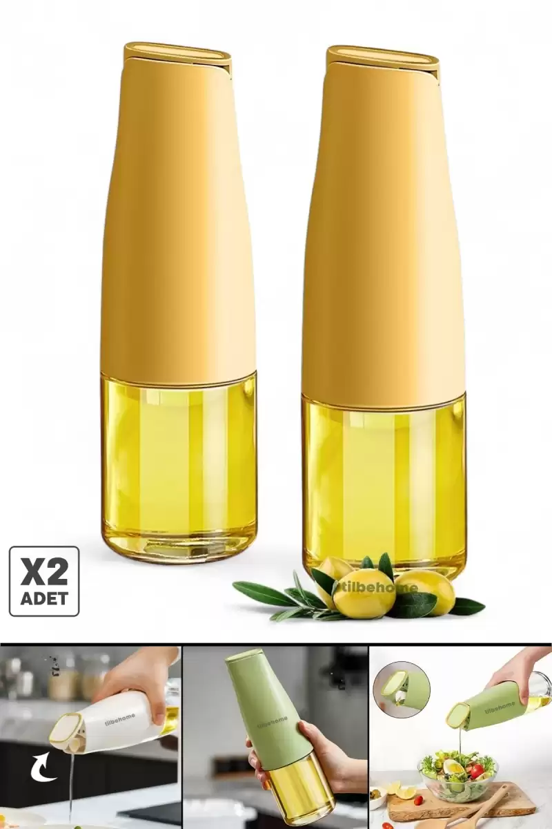 2li Fonksiyonlu Cam Yağdanlık 500ml Soft Yerçekimi Otomatik Kapak Damlatmayan Ağızlı Yağlık Sosluk