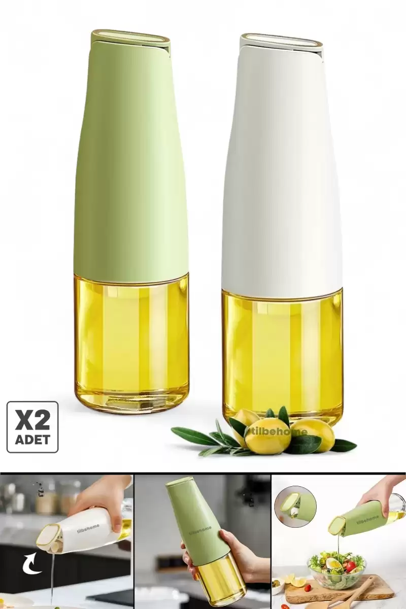 2li Fonksiyonlu Cam Yağdanlık 500ml Still Yerçekimi Otomatik Kapak Damlatmayan Ağızlı Yağlık Sosluk