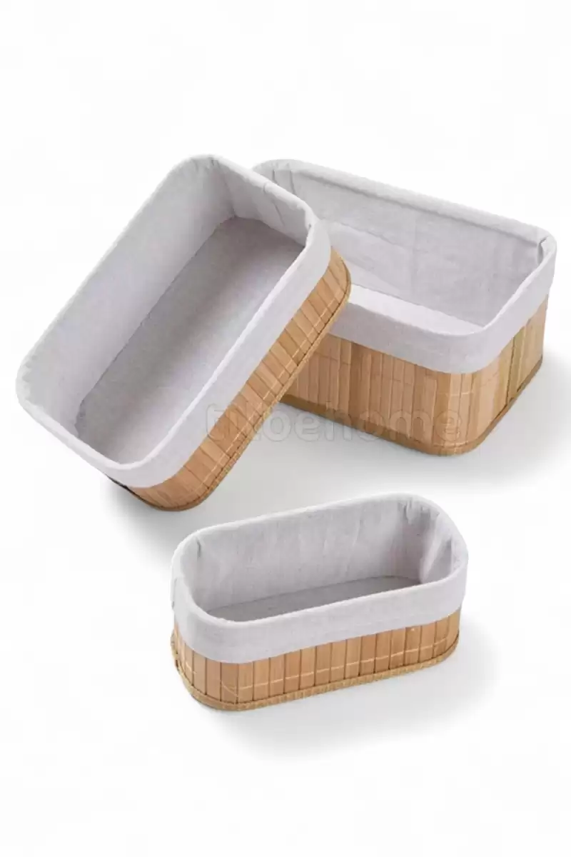 3lü Bambu Ekmeklik Sepet Dekoratif Ev Düzenleyici Organizer Çok Amaçlı Bambu Hasır Sepet
