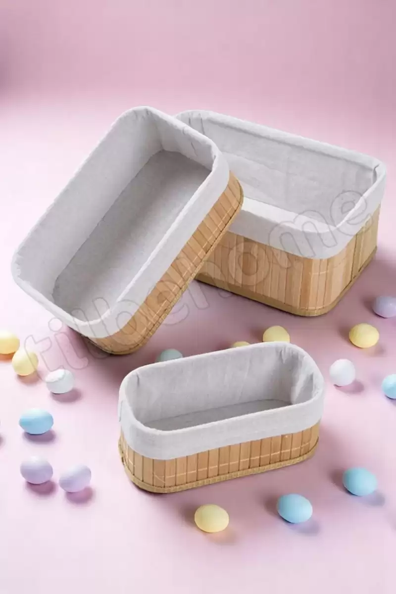 3lü Bambu Ekmeklik Sepet Dekoratif Ev Düzenleyici Organizer Çok Amaçlı Bambu Hasır Sepet