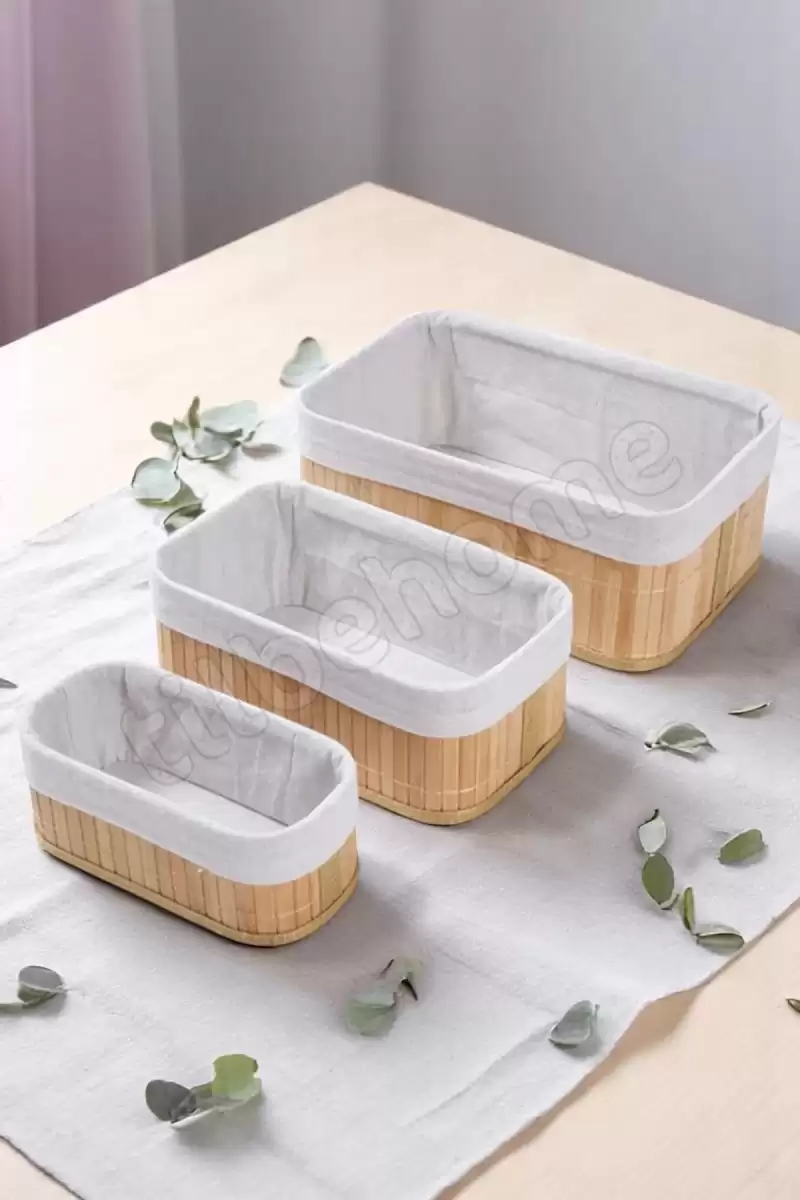 3lü Bambu Ekmeklik Sepet Dekoratif Ev Düzenleyici Organizer Çok Amaçlı Bambu Hasır Sepet