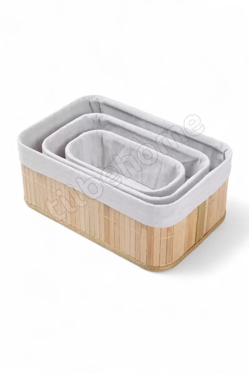 3lü Bambu Ekmeklik Sepet Dekoratif Ev Düzenleyici Organizer Çok Amaçlı Bambu Hasır Sepet