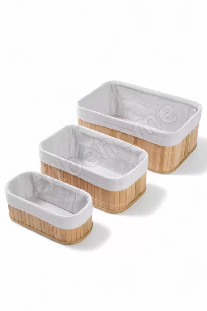 3lü Bambu Ekmeklik Sepet Dekoratif Ev Düzenleyici Organizer Çok Amaçlı Bambu Hasır Sepet