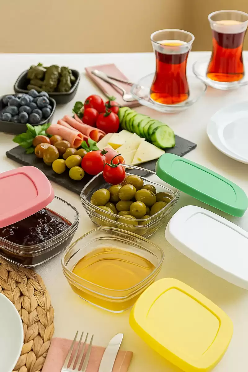 4lü Kapaklı Cam Kase Seti Pudding Saklama Kabı 310cc Kahvaltılık Organizer Piknik Seti Kahvaltılık
