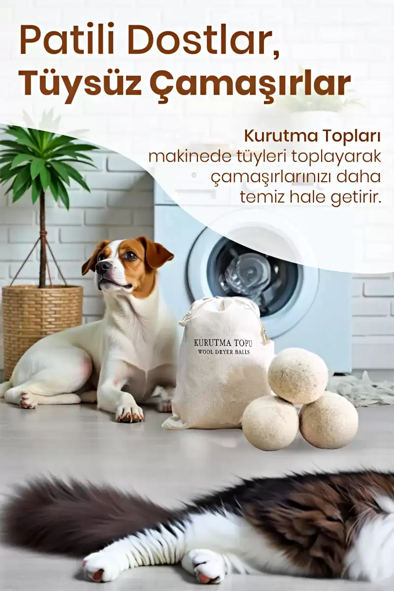 3 Adet Çamaşır Yün Kurutma Topu XXL Büyük Boy Doğal Yumuşatıcı Çamaşır Kurutma Makinesi Topları