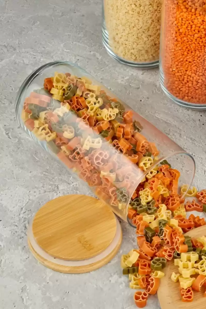Vakumlu Bambu Kapaklı Cam Kavanoz 1400ml Baharatlık Bakliyat Gıda Saklama Kabı Organizer