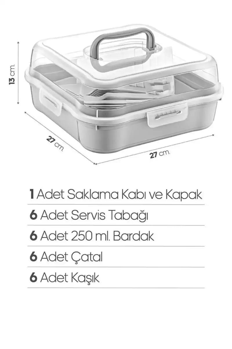 6 Kişilik Piknik Seti - Çantalı Piknik Seti 25 Parça Piknik Organizer Kamp Gray Piknik Seti