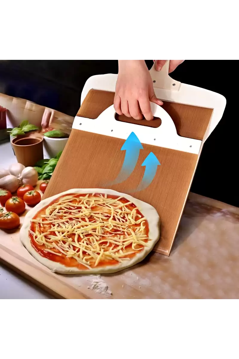 Büyük Boy Sürgülü Pizza Küreği Kaydırılabilir Ahşap Pasta Ekmek Fırın Pide Küreği Yapışmaz Kürek