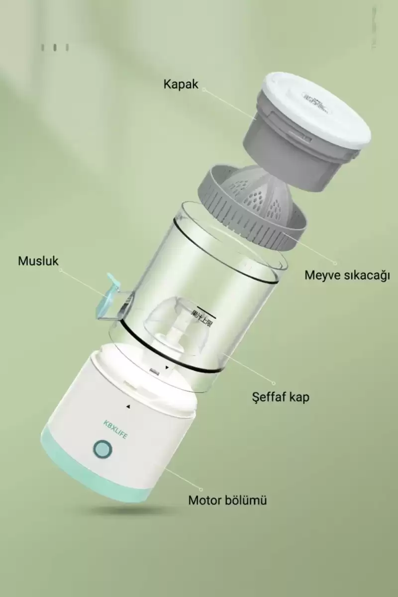Pratik Şarjlı Narenciye Sıkacağı Taşınabilir USB Hazneli Portakal Limon Katı Meyve Sıkma Makinesi