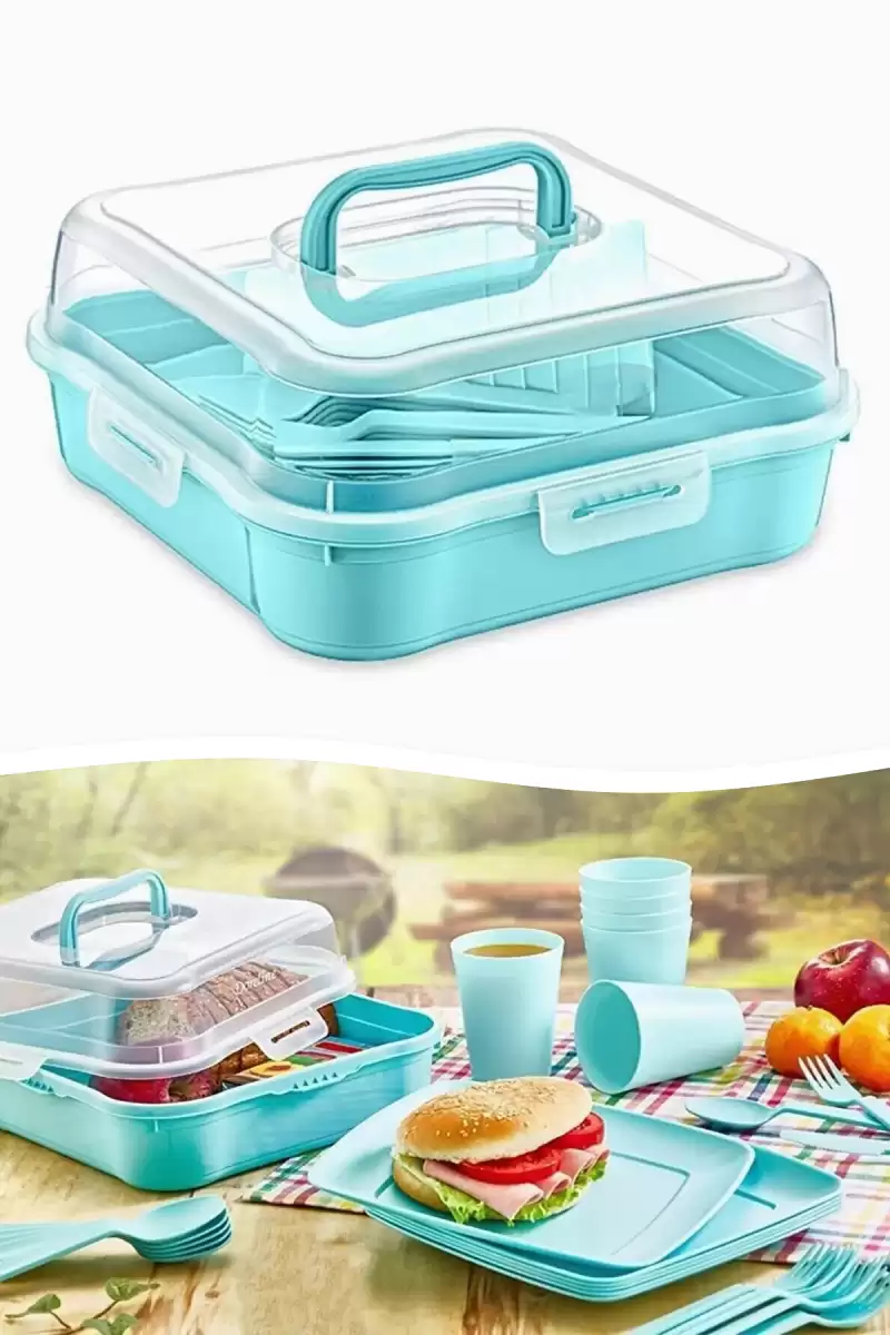6 Kişilik Piknik Seti - Çantalı Piknik Seti 25 Parça Piknik Organizer Kamp Magic Piknik Seti