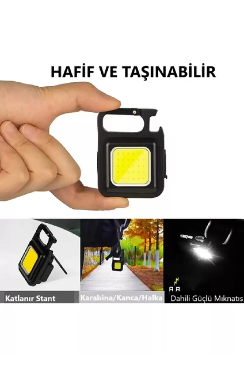 2li USB Şarjlı El Feneri Mini LED Lamba Anahtarlık Taşınabilir 4 Fonksiyonlu Kamp ve Ofis Lambası
