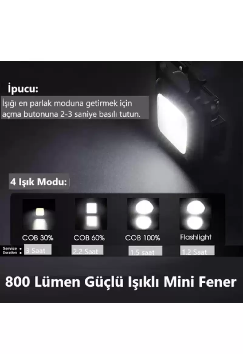 2li USB Şarjlı El Feneri Mini LED Lamba Anahtarlık Taşınabilir 4 Fonksiyonlu Kamp ve Ofis Lambası