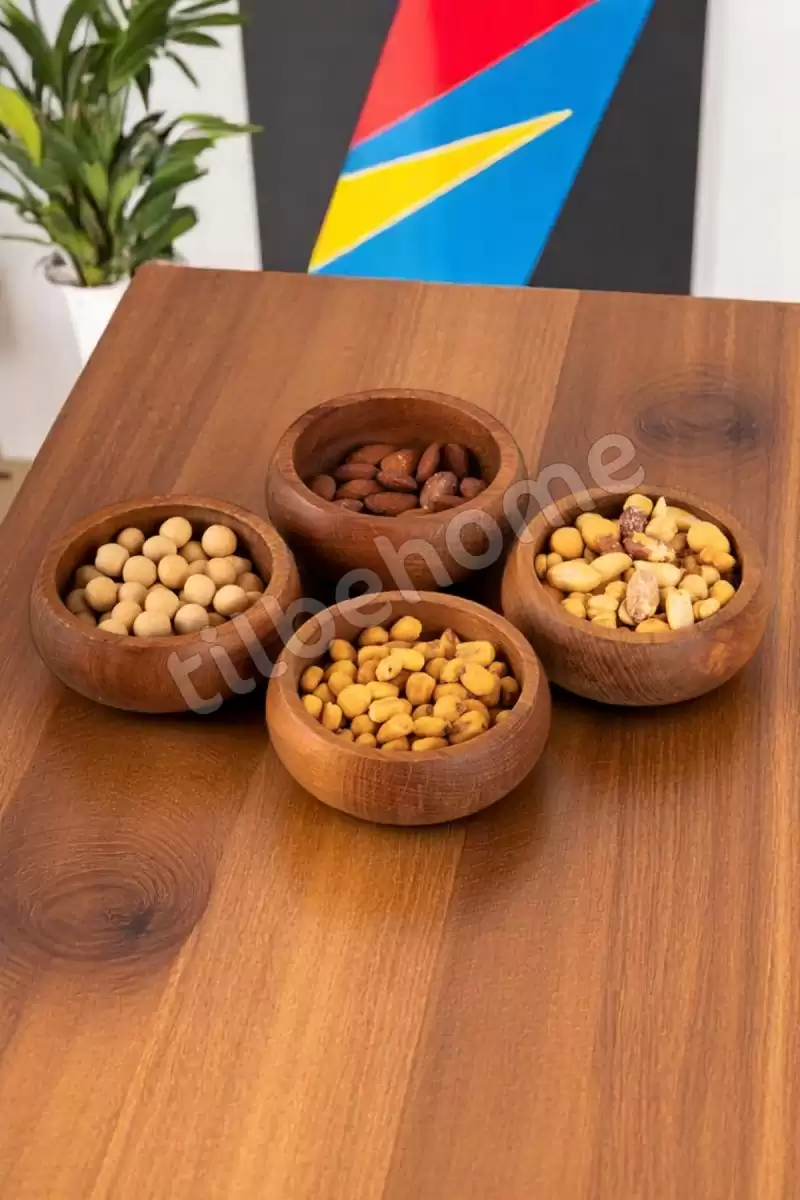 4lü Ahşap Kase Çerezlik Kuruyemiş Sunumluk Natural Sofra Sunum Kahvaltılık Kase Seti
