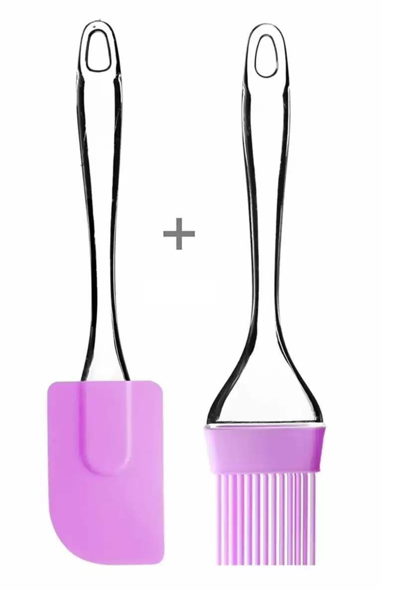 2li Silikon Fırça Spatula Servis Fırçası Kaşık Bıçak Spatula Seti Renkli