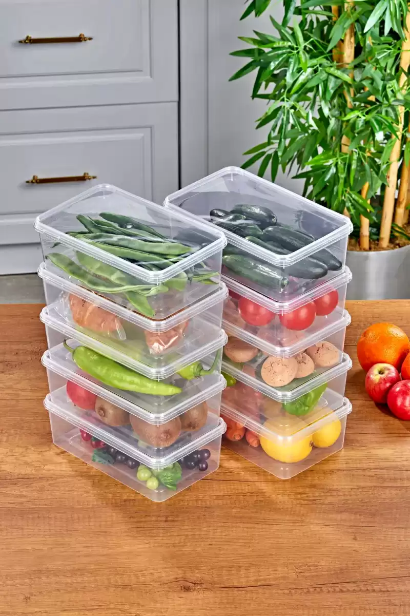 10lu Buzdolabı Organizer Kendinden Kapaklı Mikrodalga Difrize Uygun 2000ml Dikdörtgen Saklama Kabı