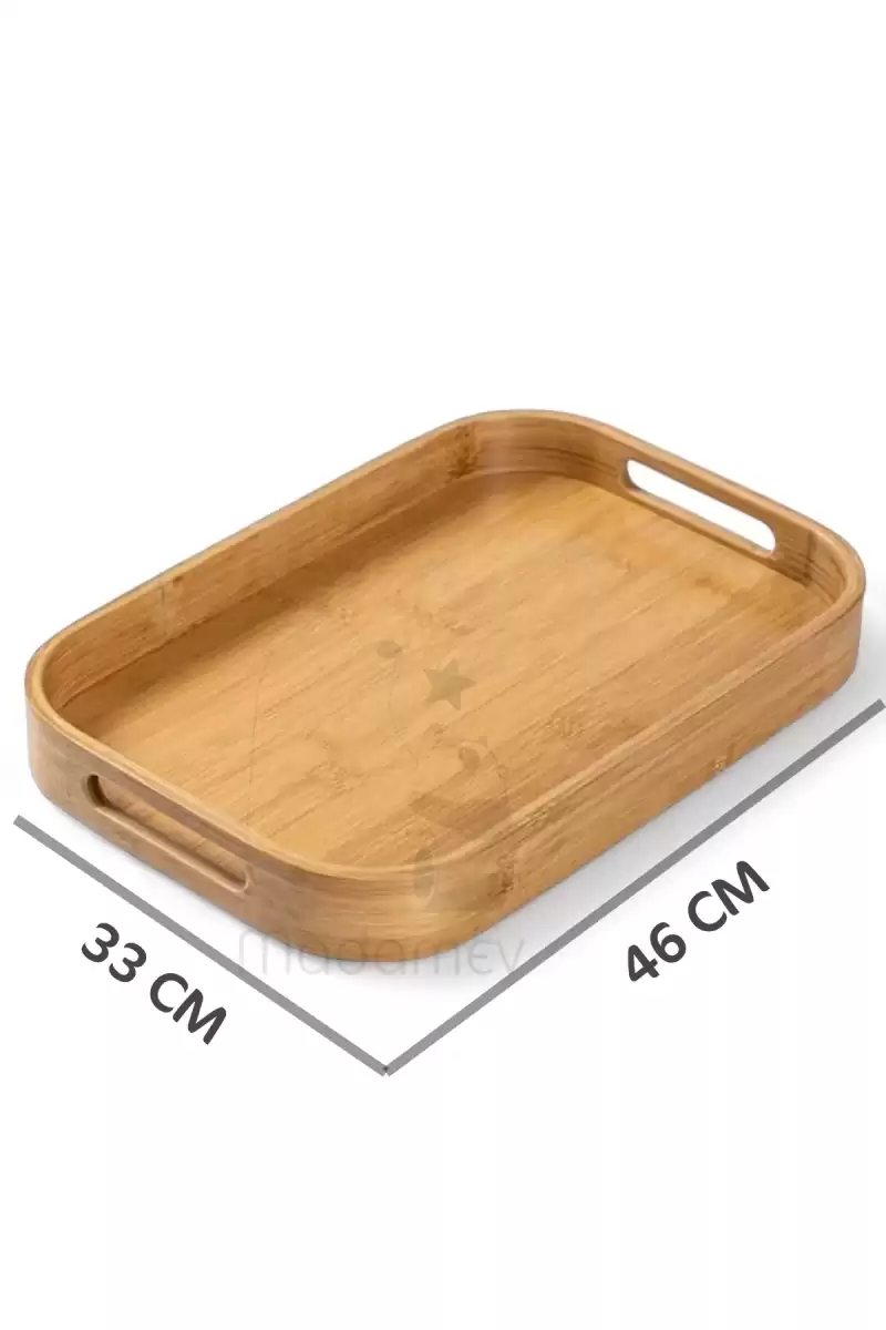 Bambu Oval Tepsi Büyük Boy 46x33 cm Servis Çay Kahve Sunum Tepsisi Lüx Bambu Classic Oval Tepsi