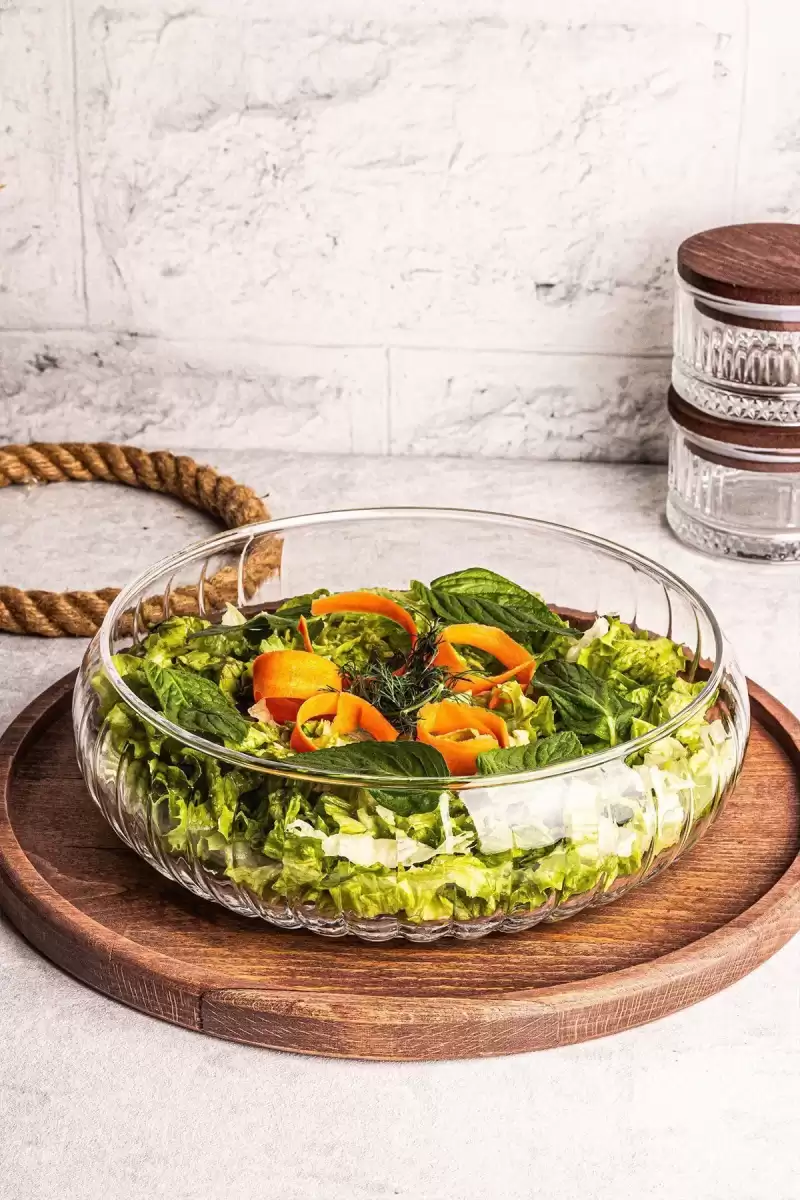 Rustik El Yapımı Cam Salata Kasesi Büyük Boy Sunum Kasesi Meyve Makarna Çerez Servis Kabı