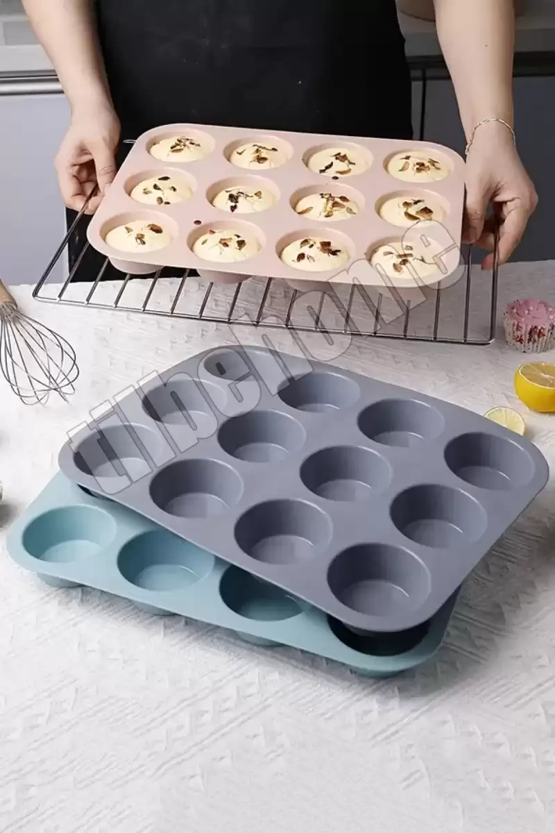 12li Silikon Muffin Kalıbı Kurabiye Tatlı Cupcake Kek Kalıbı Yapışmaz Gıdaya Uygun Pişirme Kapsülü