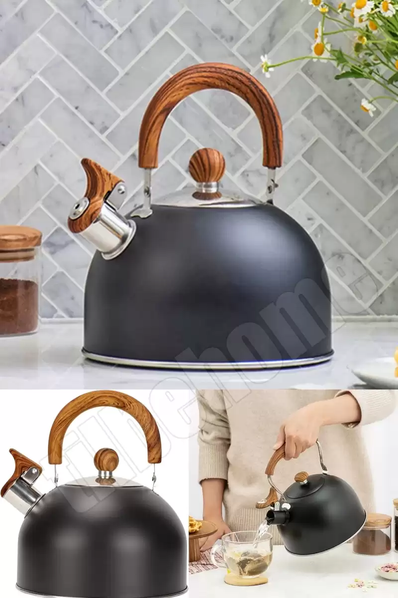 3 Litre Düdüklü Çaydanlık Ahşap İskandinav Su Isıtıcı Islık Çalan Çaydanlık Kettle Demlik Çay Potu