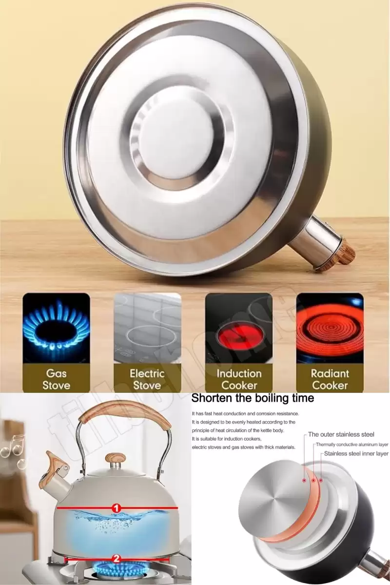 3 Litre Düdüklü Çaydanlık Ahşap İskandinav Su Isıtıcı Islık Çalan Çaydanlık Kettle Demlik Çay Potu