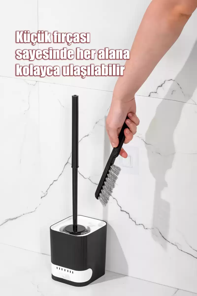 Klozet Fırçası Banyo Tuvalet Wc Temizleme Fırçası 2li Temizlik Fırçası Hazneli Su Akıtmaz Siyah