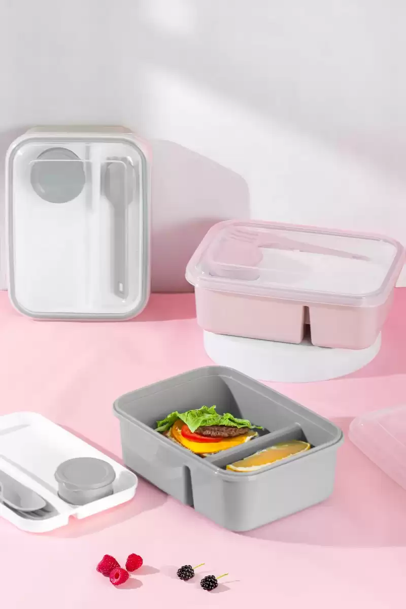 Kendinden Kaşık Çatallı Sosluklu Bölmeli Beslenme Kabı - Taşınabilir Lunch Box Soft