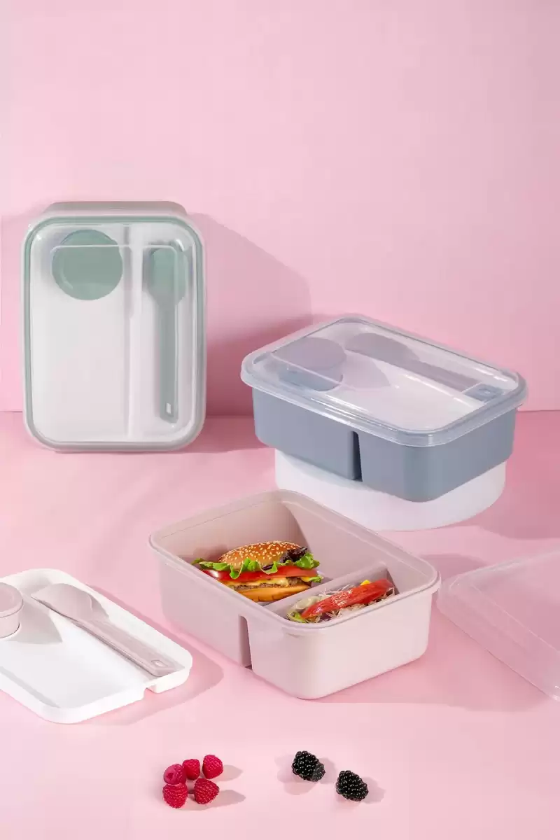 Kendinden Kaşık Çatallı Sosluklu Bölmeli Beslenme Kabı - Taşınabilir Lunch Box Soft