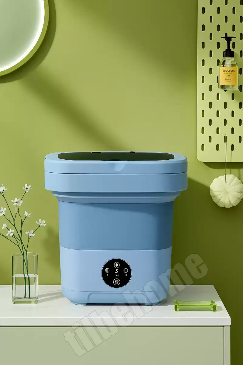 Katlanır Mini Çamaşır Makinesi Mavi Taşınabilir Retro Silikon Çorap İç Çamaşırı Yıkayıcı 10 lt