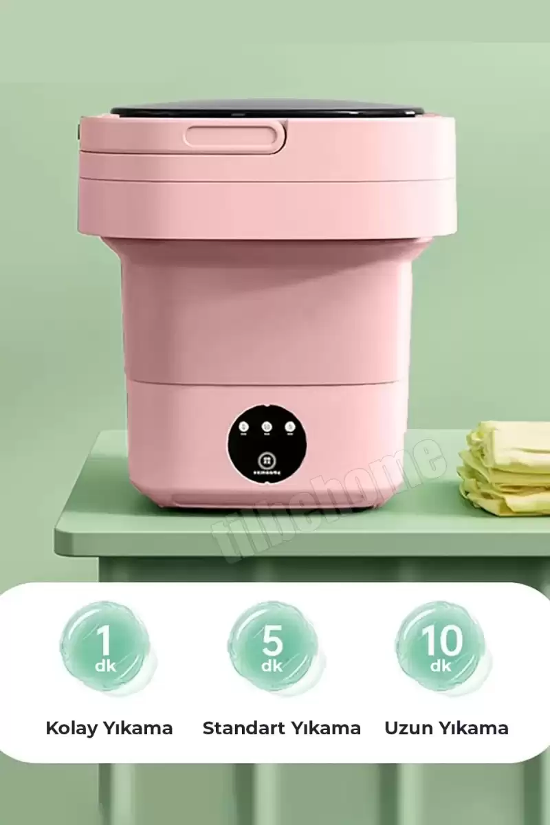 Katlanır Mini Çamaşır Makinesi Pembe Taşınabilir Retro Silikon Çorap İç Çamaşırı Yıkayıcı 10 lt