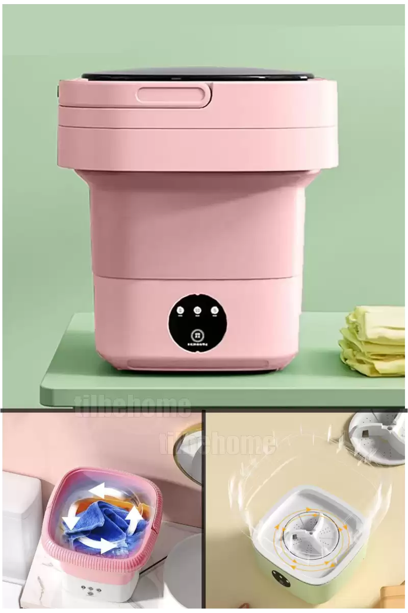 Katlanır Mini Çamaşır Makinesi Pembe Taşınabilir Retro Silikon Çorap İç Çamaşırı Yıkayıcı 10 lt