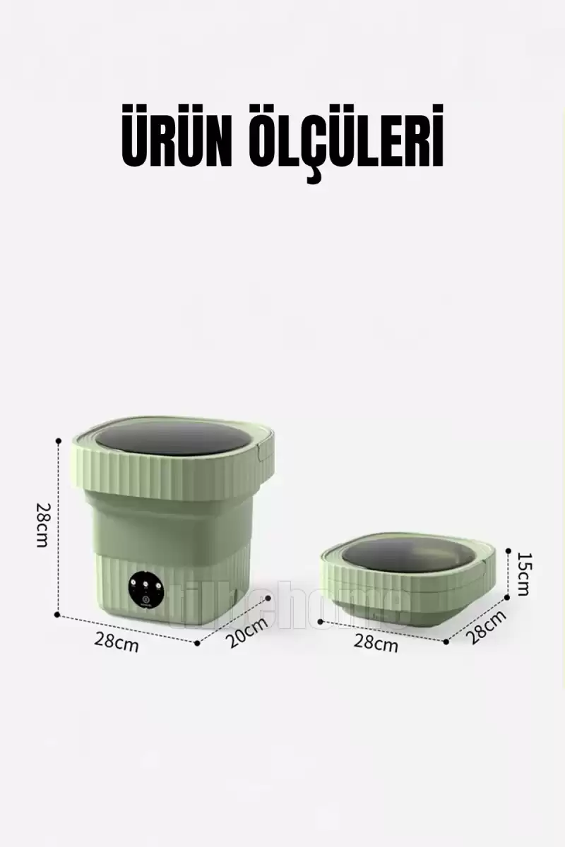 Katlanır Mini Çamaşır Makinesi Yeşil Taşınabilir Retro Silikon Çorap İç Çamaşırı Yıkayıcı 10 lt